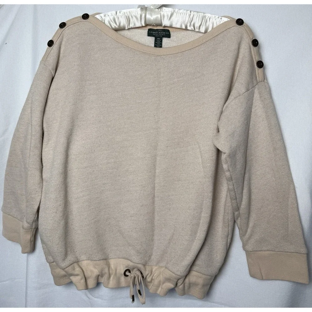 Ralph Lauren JEANS CO Top Womens Size PM Beige 3 Button  Tie Waist 3/4 Sleeve